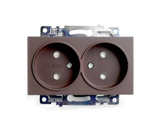 Розетка двухместная с защитной шторкой Stekker Катрин шоколад GLS10-7113-04 49026