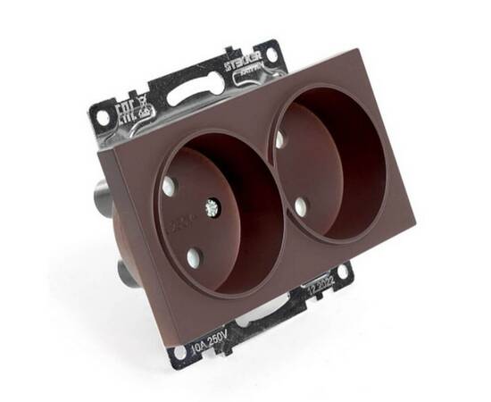 Розетка двухместная с защитной шторкой Stekker Катрин шоколад GLS10-7113-04 49026, изображение 4