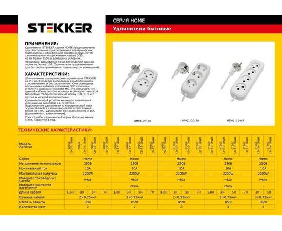 Удлинитель Stekker Home 3гн 2м с/з HM01-31-02 39213, изображение 2
