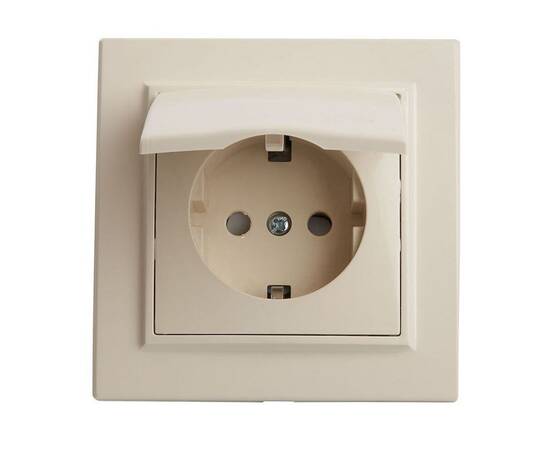 Розетка 2P+PE Stekker Эрна со шторками крышкой слоновая кость PST16-9012-02 39238