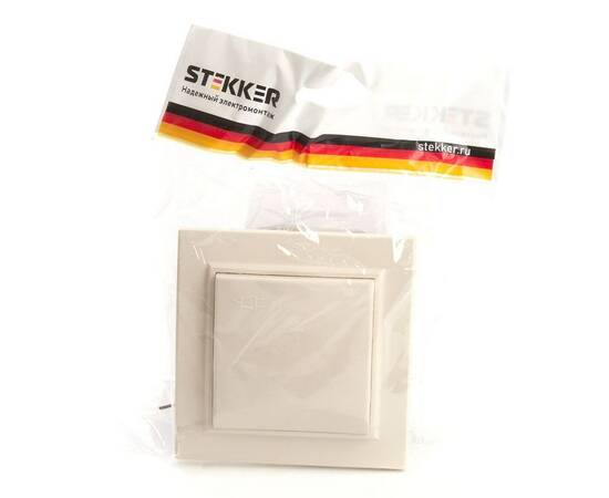 Розетка 2P+PE Stekker Эрна со шторками крышкой слоновая кость PST16-9012-02 39238, изображение 2