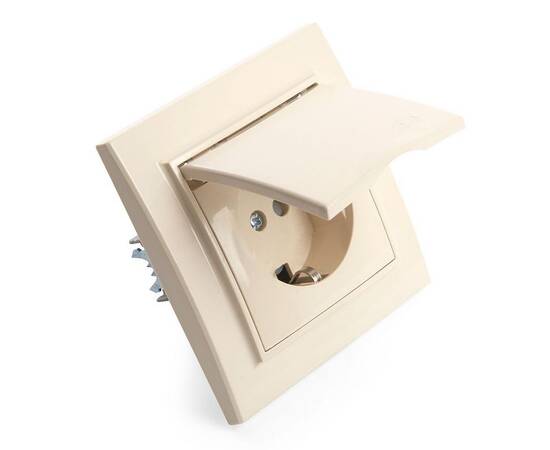 Розетка 2P+PE Stekker Эрна со шторками крышкой слоновая кость PST16-9012-02 39238, изображение 5