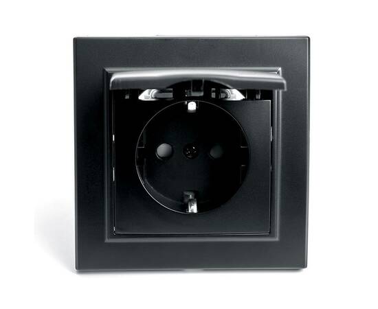 Розетка 2P+PE Stekker Эрна со шторками крышкой черный PST16-9012-03 39481, изображение 2