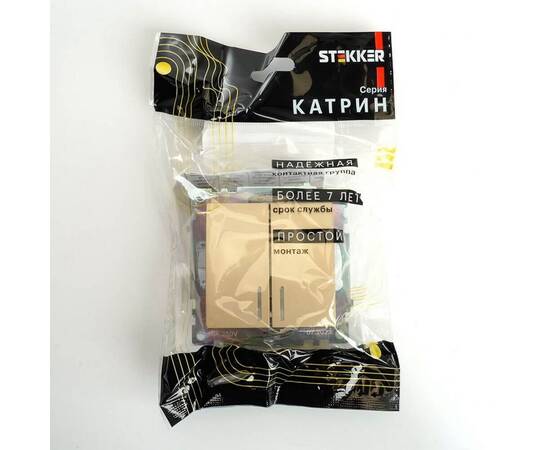 Выключатель двухклавишный Stekker Катрин с подсветкой золото GLS10-7102-08 49217, изображение 2