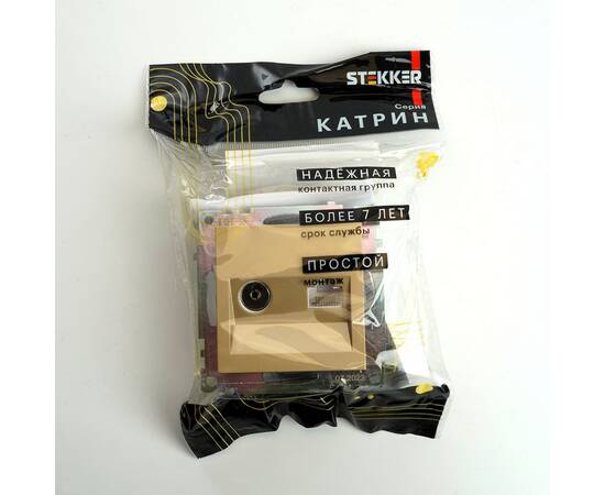 Розетка телевизионная TV + компьютерная RJ-45 Stekker Катрин золото GLS00-7106-08 49230, изображение 5