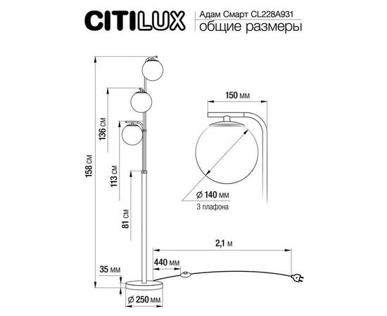 Торшер Citilux Адам Смарт CL228A931, изображение 2