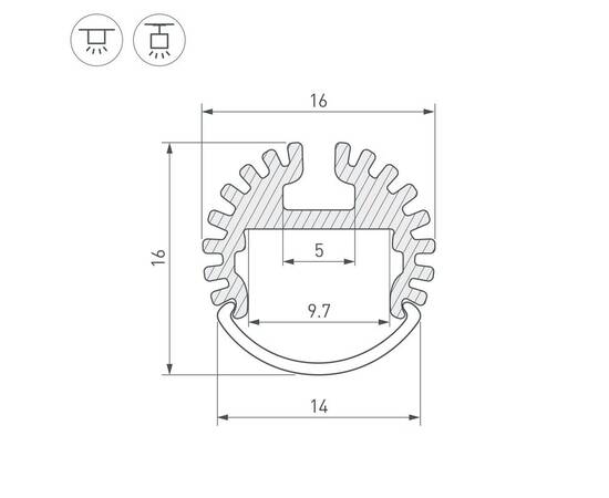 Встраиваемый профиль Arlight ARH-ROUND-D16-2000 ANOD 039217, изображение 2