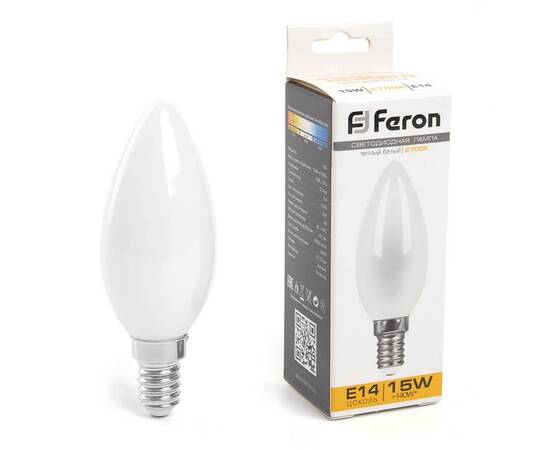 Лампа светодиодная Feron E14 15W 2700K Свеча Матовая 38255