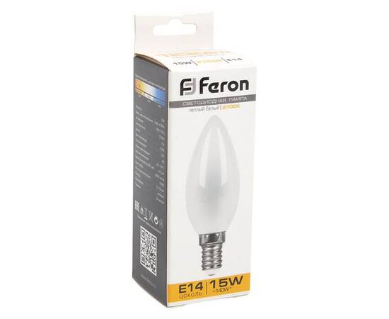Лампа светодиодная Feron E14 15W 2700K Свеча Матовая 38255, изображение 3