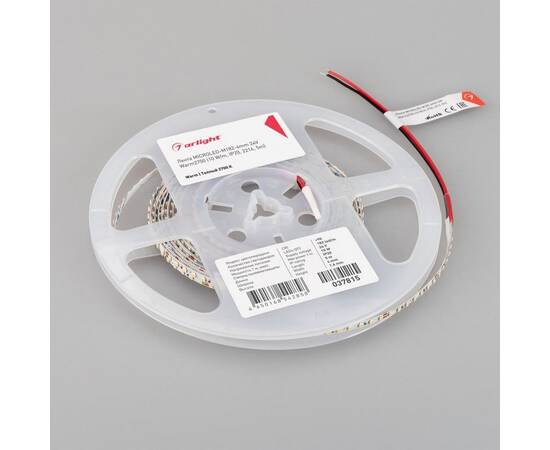 Светодиодная лента Arlight 10W/m 182LED/m 2216SMD теплый белый 5M MICROLED-M182-4mm 24V Warm2700 037, изображение 3
