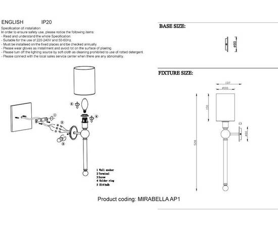 Бра Crystal Lux Mirabella AP1 Gold/White, изображение 2