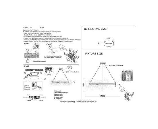 Подвесная люстра Crystal Lux GARDEN SP9 D800 GOLD, изображение 2