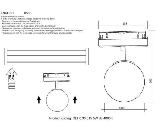 Трековый светодиодный светильник Crystal Lux CLT 0.33 015 5W BL 4000K, изображение 2