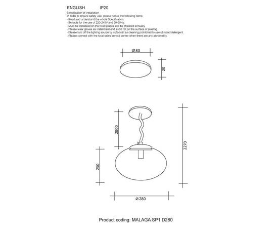 Подвесной светильник Crystal Lux Malaga SP1 D280 Chrome, изображение 2