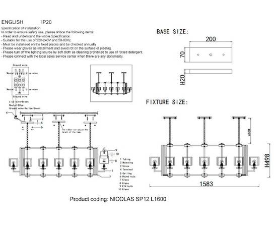 Подвесная люстра Crystal Lux Nicolas SP12 L1600 Gold/White, изображение 3