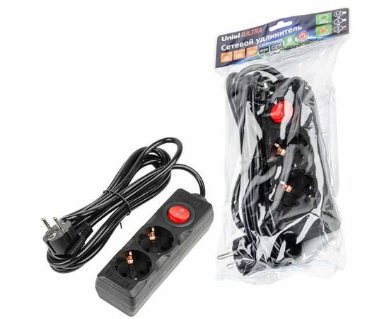 Удлинитель Uniel Ultra 2гн х 3м с/з S-GCU2-3B Black UL-00010011, изображение 2