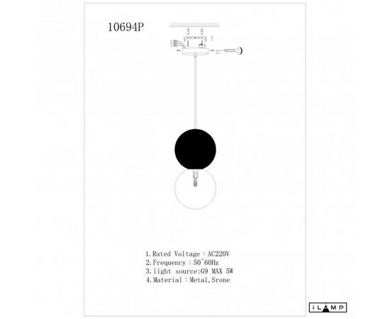 Подвесной светильник iLamp Foxtrot 10694P/1-D100 BK-WH, изображение 2