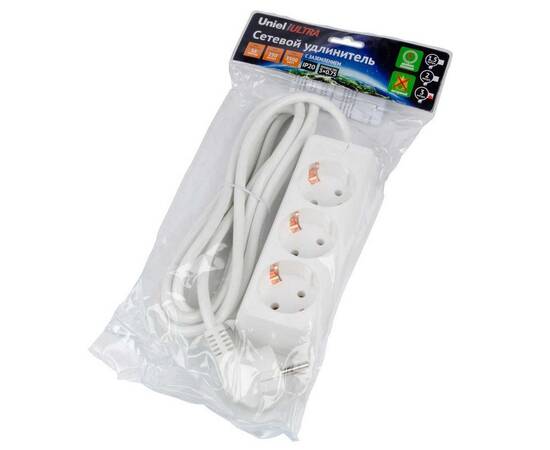 Удлинитель Uniel Ultra 3гн х 3м с/з S-GCU3-3 White UL-00010001, изображение 2