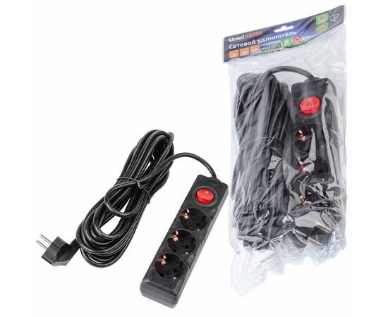 Удлинитель Uniel Ultra 3гн х 7м с/з S-GCU3-7B Black UL-00010020, изображение 3
