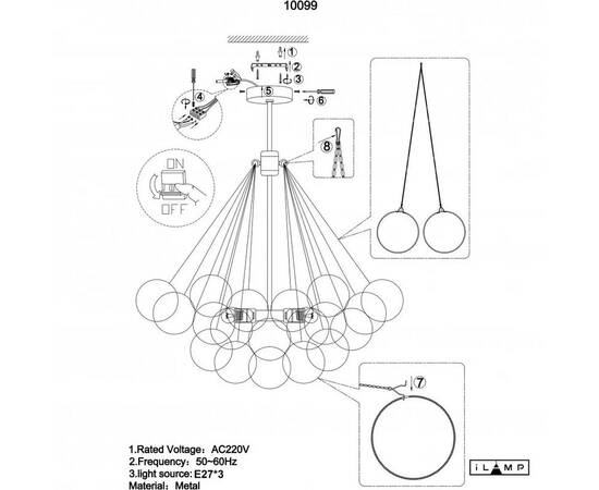 Подвесная люстра iLamp Globe 10099P/3-D800 GL-WH, изображение 2