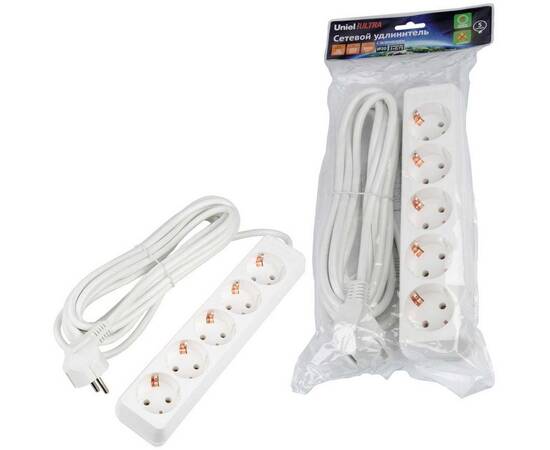 Удлинитель Uniel Ultra 5гн х 5м с/з S-GCU5-5 White UL-00010009, изображение 3