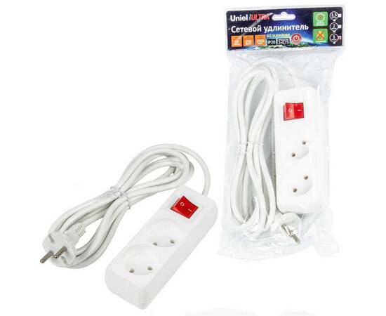 Удлинитель Uniel Ultra 2гн х 3м б/з S-CU2-3B White UL-00009992, изображение 3