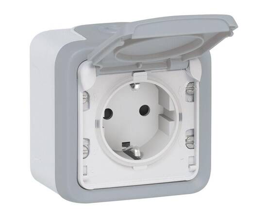 Розетка 2К+З Legrand Plexo 16A 250V с крышкой немецкий стандарт серая 069733