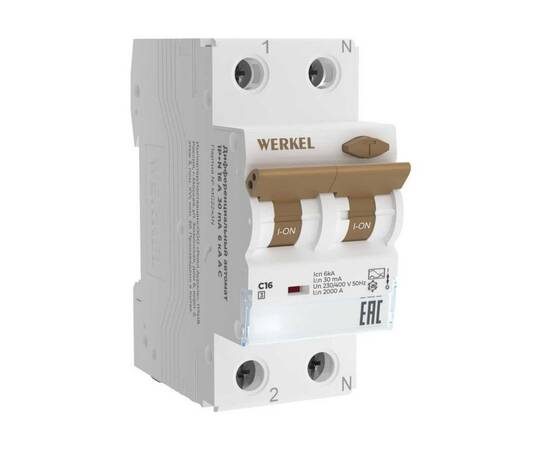 Дифференциальный автомат Werkel 1P+N 16A 30mА 6kА АC W922P166 4690389193224