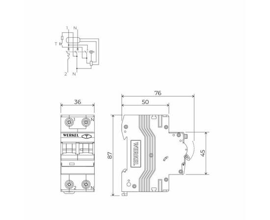 Дифференциальный автомат Werkel 1P+N 16A 30mА 6kА АC W922P166 4690389193224, изображение 2
