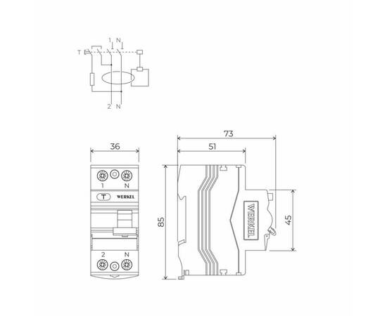 Устройство защитного отключения Werkel 1P+N 63A 30mА АС 6kА W912P636 4690389193125, изображение 2