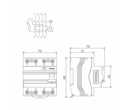 Устройство защитного отключения Werkel 3P+N 40A 30mА АС 6kА W914P406 4690389193170, изображение 2