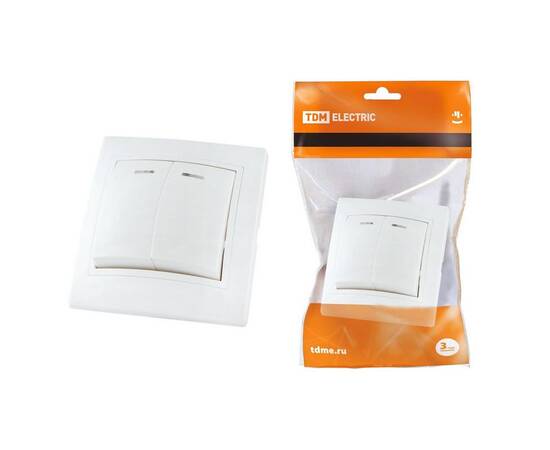 Выключатель двухклавишный TDM Electric Таймыр 10А 250V с подсветкой белый SQ1814-0005