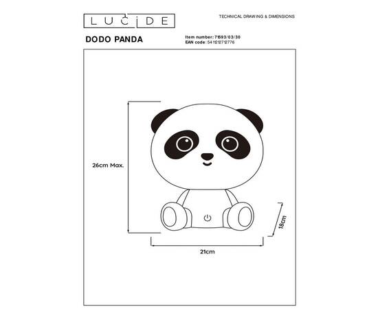 Настольная лампа Lucide Dodo Panda 71593/03/30, изображение 2