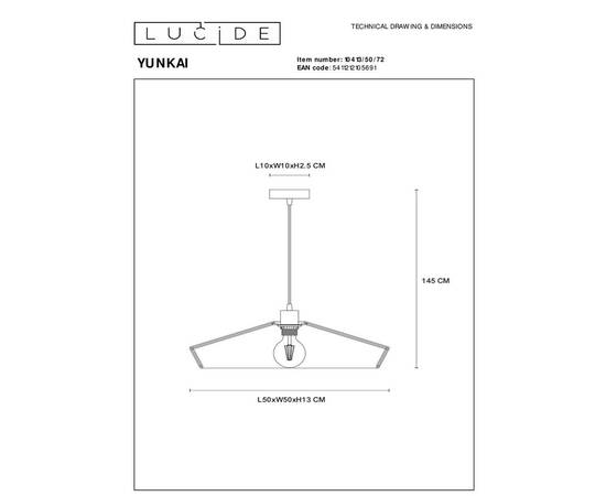 Подвесной светильник Lucide Yunkai 10413/50/72, изображение 2