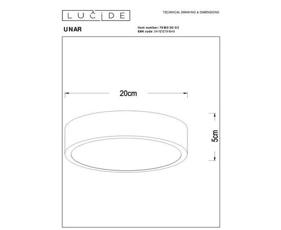 Потолочный светодиодный светильник Lucide Unar 79185/20/02, изображение 2
