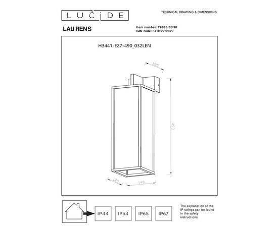 Уличный настенный светильник Lucide Laurens 27806/01/30, изображение 2