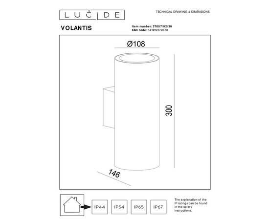 Уличный настенный светильник Lucide Volantis 27807/02/30, изображение 2