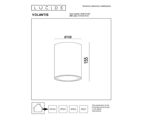 Уличный светильник Lucide Volantis 27107/01/30, изображение 2