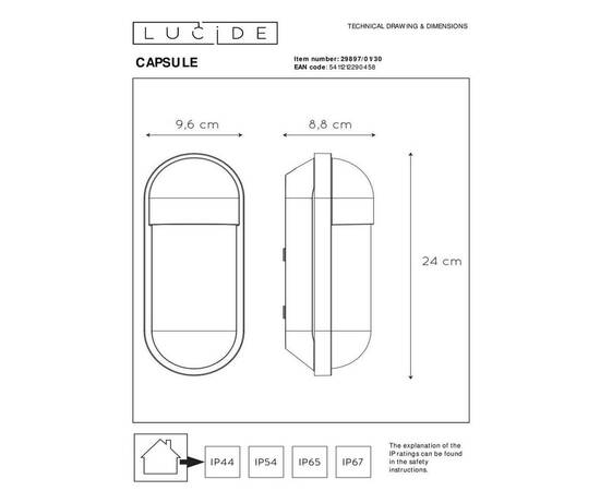 Уличный настенный светильник Lucide Capsule 29897/01/30, изображение 2
