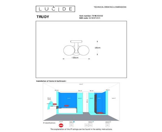 Потолочная люстра Lucide Trudy 74116/03/02, изображение 2
