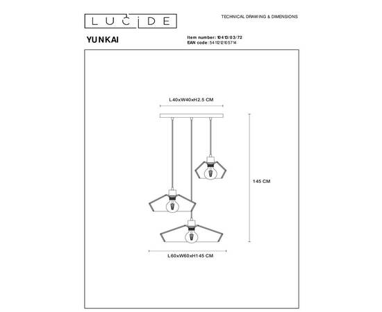Подвесная люстра Lucide Yunkai 10413/03/72, изображение 2
