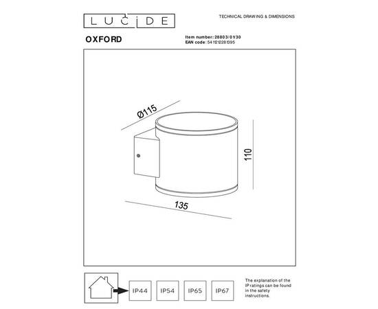 Уличный настенный светильник Lucide Oxford 28803/01/30, изображение 2
