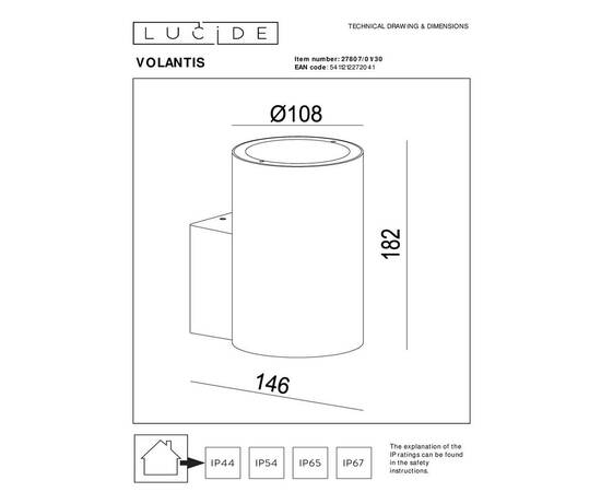 Уличный настенный светильник Lucide Volantis 27807/01/30, изображение 2