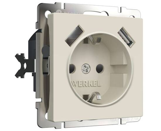 Розетка с заземлением, шторками и USBх2 We(айвори матовый) W1171562 4690389192005