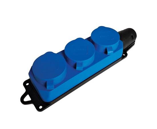 Розетка переносная тройная 2P+PE Stekker Одри с крышкой синий RST16-23-44-4 49403