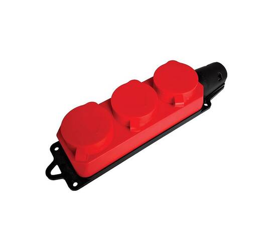 Розетка переносная тройная 2P+PE Stekker Одри с крышкой красный RST16-23-44-3 49401