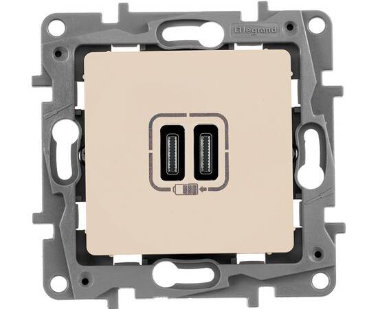 Зарядное устройство с двумя USB-разьемами тип C-тип С 240В/5В 3000мА - Etika - Цвет Слоновая кость