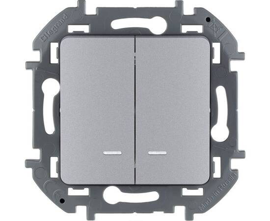 Выключатель двухклавишный с подсветкой/индикацией - INSPIRIA - 10 AX - 250 В~ - алюминий