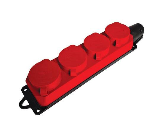 Розетка переносная 4-местная 2P+PE Stekker Одри с крышкой красный RST16-24-44-3 49400