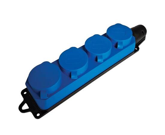 Розетка переносная 4-местная 2P+PE Stekker Одри с крышкой синий RST16-24-44-4 49402